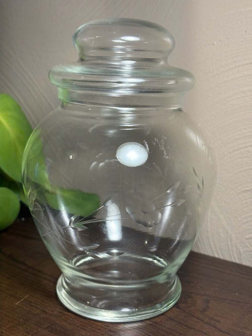 Princess House Heritage Collection Etched Crystal Small Apothecary Jar with Lid
